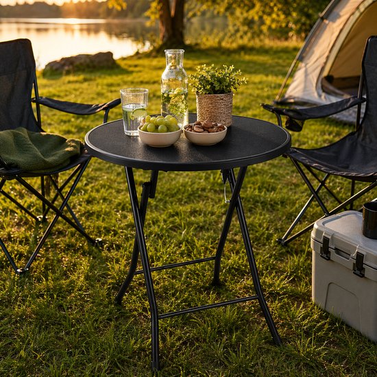 Nancy's Bardi Inklapbare Tafel - Campingtafel - Vouwtafel - Klaptafel - Rond - Zwart - Ø60 x 74cm