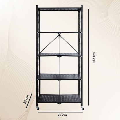 Eleganca Inklapbaar Opbergrek - Opbergkast - Stellingkast - Wandkast - Zwart - Staal - ± 70 x 35 x 160 cm