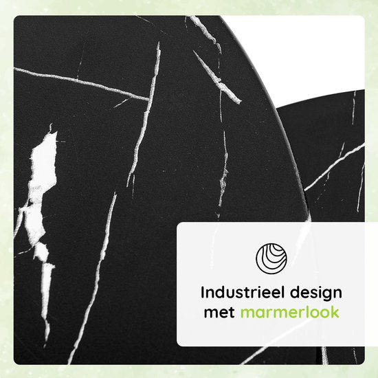 Casamoda Salontafel set van 2 - Bijzettafel Set Rond - Zwart Marmer - Hout / Staal - Ø 70/50 cm