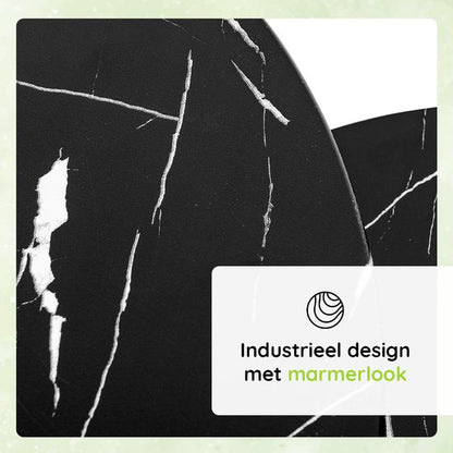 Casamoda Salontafel set van 2 - Bijzettafel Set Rond - Zwart Marmer - Hout / Staal - Ø 70/50 cm