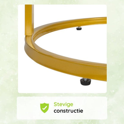 Casamoda Salontafel set van 2 - Bijzettafels Rond - Goud / Wit Marmer - Ø 70/50 cm