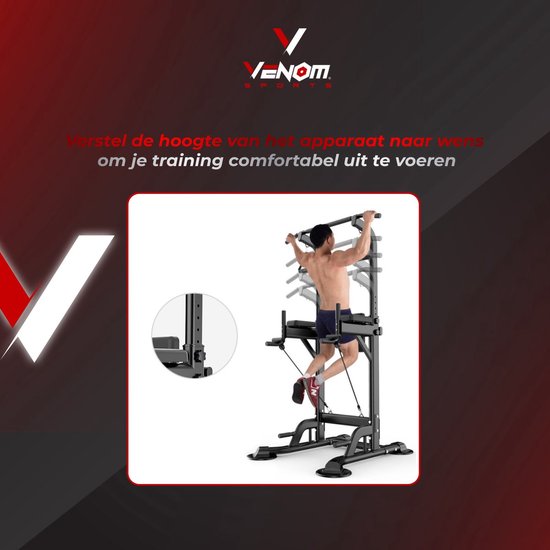 Support d'entraînement multifonctionnel Nancy's VENOM Sports - Station de musculation - Tour de puissance avec barre de traction - Appareil de fitness - Hauteur réglable