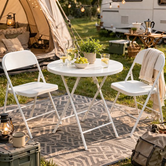 Nancy's Bardi Inklapbare Tafel - Balkontafel - Campingtafel - Vouwtafel - Klaptafel - Rond - Wit- Ø60 x 74cm