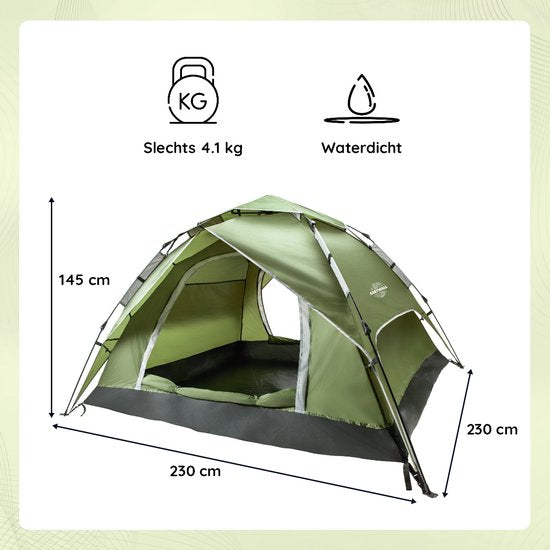 Nancy's Eastwall Kampeertent - Pop-up Campingtent - 4 Persoons Tent - UV-Bescherming - Groen - 230 x 230 x 145 cm