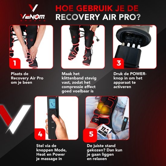 Venom Sports Air Pro Recovery - Beenmassage Apparaat - Voetmassage - Verstelbaar - 3 Massagestanden + Warmtefunctie