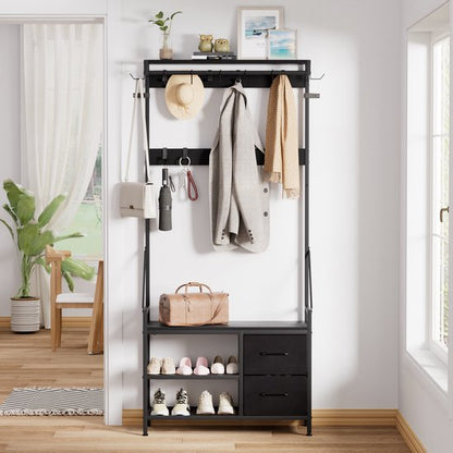 Casamoda Wandgarderobe - Garderoberek - Kapstok met Schoenenrek - Metaal / Hout - Zwart - 80 x 40 x 180 cm