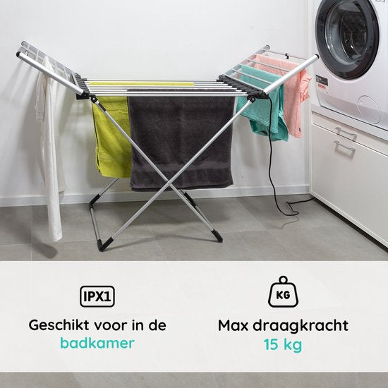 Eleganca Elektrisch Droogrek - Verwarmd Wasrek - Elektrisch Wasrek - Zilver