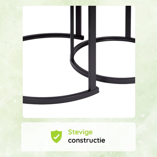 Casamoda Salontafel set van 2 - Bijzettafel Set Rond - Zwart Marmer - Hout / Staal - Ø 70/50 cm