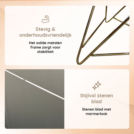 Casamoda Bijzettafel - Salontafel - Gouden Frame - Marmer - Stenen Tafelblad Rond - ± Ø 60 x 60 cm