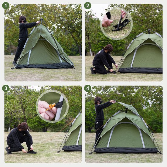 Nancy's Eastwall Kampeertent - Pop-up Campingtent - 4 Persoons Tent - UV-Bescherming - Groen - 230 x 230 x 145 cm