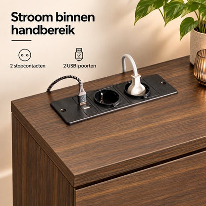 Casamoda Extra Hoog Nachtkastje voor Boxspring - 3 lades - Stopcontact met 1x USB-C en 1x USB-A - Bijzettafel - Walnoot - 40 x 35 x 70 cm