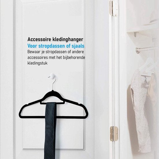 Nancy's Eleganca Kledinghangers - Set van 50 - Kleerhangers - Met Broeklat - Ansi-slip - Zwart - Kunststof