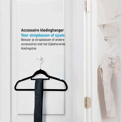 Nancy's Eleganca Kledinghangers - Set van 50 - Kleerhangers - Met Broeklat - Ansi-slip - Zwart - Kunststof