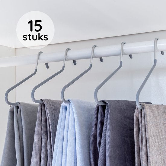 Nancy's Toscanella Luxe Broekhangers - Set van 15 - Kledinghangers - Anti-slip - Metaal - Grijs