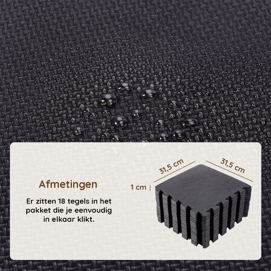 Eleganca Puzzelmat - Fitnessmat - Foam Mat - Rubber Tegels - Fitnesstegels - Fitness Vloermatten - 18 stuks - Zwart
