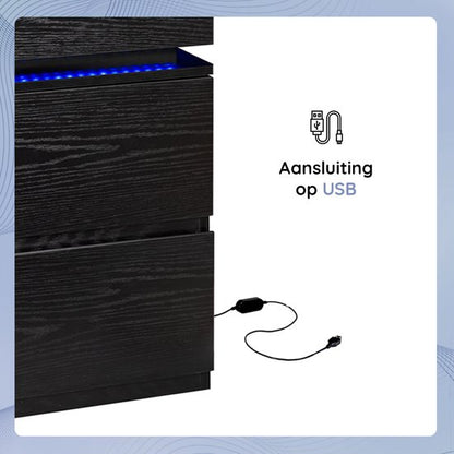 Casamoda Nachtkastje - 3 Lades - Ladekastje - Verstelbare RGB LED Verlichting - Zwart - 40 x 35 x 55 cm