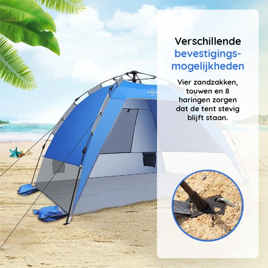 Nancy's Eastwall Standtent - Pop-up Campingtent - 3 tot 4 personen - Blauw - 215 × 155 × 135 cm