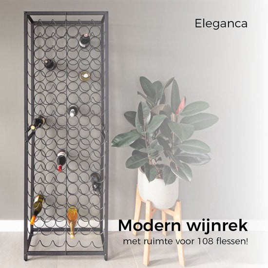 Eleganca Modern Wijnrek XL - Voor 108 flessen - Zwart - Staal - ± 65 x 25 x 190 cm