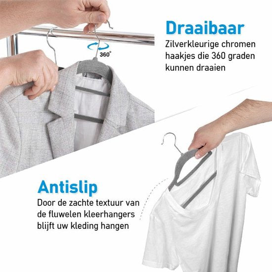 Nancy's Eleganca Kledinghangers - Set van 30 - Kleerhangers - Met Broeklat - Anti-Slip - Kunststof - Grijs