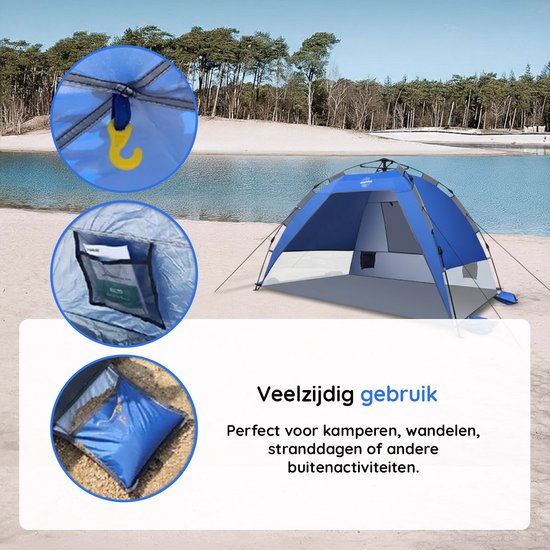 Nancy's Eastwall Standtent - Pop-up Campingtent - 3 tot 4 personen - Blauw - 215 × 155 × 135 cm