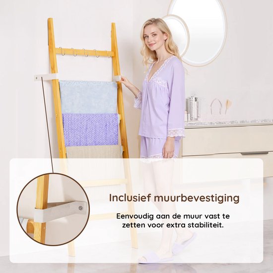 Nancy's Eleganca Handdoekladder - Handdoekrek - Decoratieve Ladder met 5 Ophanghaakjes - Bamboe - 60 x 170 cm