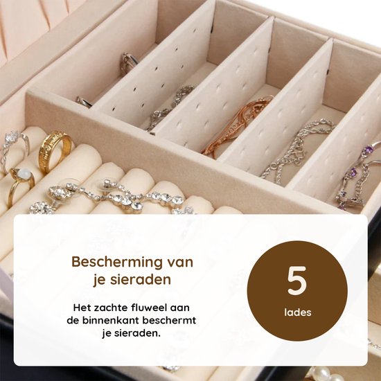 Eleganca Sieradendoos met Spiegel - Sieraden Kistje - Sieraden Display - Juwelenkistje - Zwart