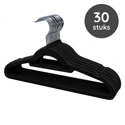 Nancy's Eleganca Kledinghangers - Set van 30 - Kleerhangers - Met Broeklat - Anti-Slip - Kunststof - Zwart