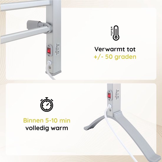 Eleganca Elektrisch Droogrek - Verwarmd Droogrek - Hangend of Staand - 220-240V - 150W - Zilver