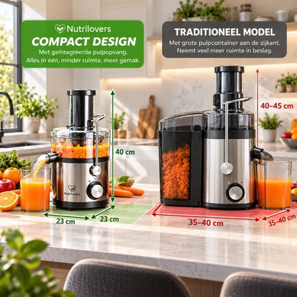 Nancy's Nutrilovers QUICK-JUICER PRO Slowjuicer - Sapcentrifuge - Citruspers - Keukenmachine - 800W - 2 snelheden - RVS - BPA Vrij