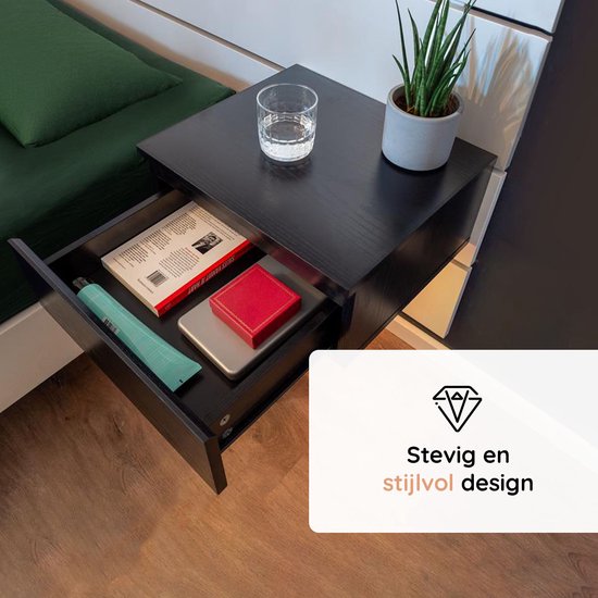 Casamoda Zwevend Nachtkastje - Set van 2 - Verstelbare LED-Verlichting - Zwart - ± 40 x 35 x 20 cm