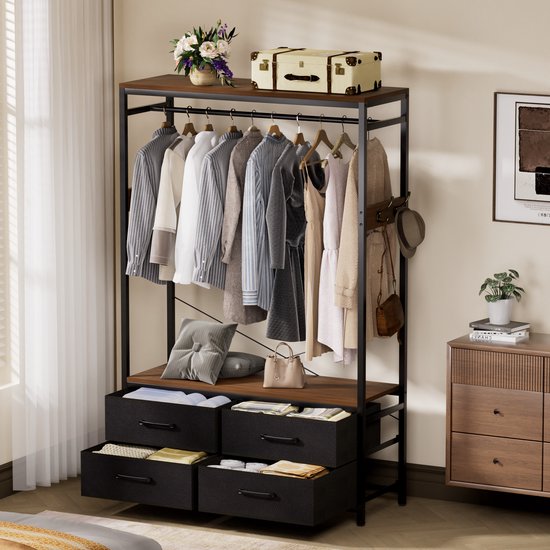 Casamoda Kledingkast - Wandgarderobe - Kledingrek - Kleerkast - Kapstok - Walnoot - 100 x 40 x 180 cm