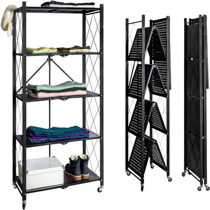 Eleganca Inklapbaar Opbergrek - Opbergkast - Stellingkast - Wandkast - Zwart - Staal - ± 70 x 35 x 160 cm