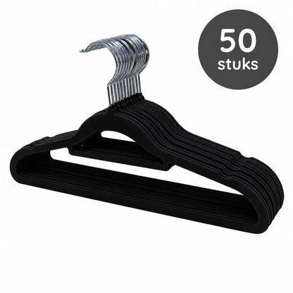 Nancy's Eleganca Kledinghangers - Set van 50 - Kleerhangers - Met Broeklat - Ansi-slip - Zwart - Kunststof