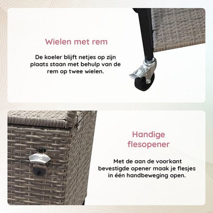 AXI Country Cooler Wicker Bruin - Koelbox met wielen - 76L inhoud - Koelbox met aftapkraan