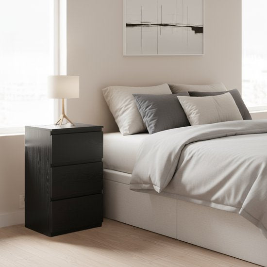 Casamoda Nachtkastje met Stopcontact en USB-Aansluiting - Ladekastje - 3 Lades - Zwart - 40 x 35 x 55 cm