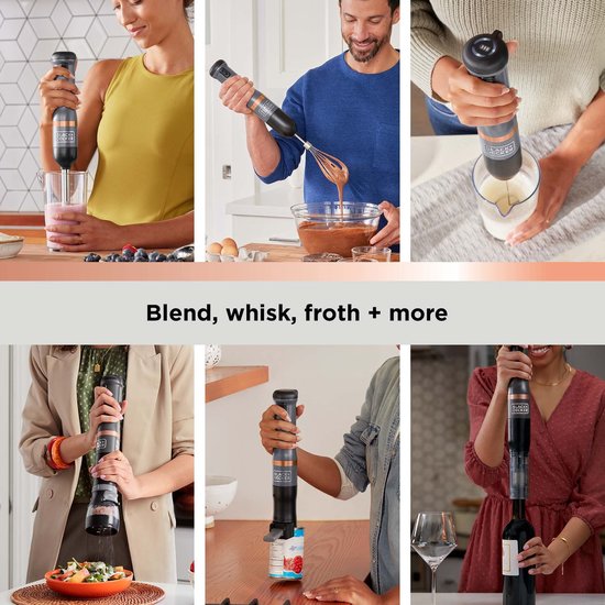 Nancy's BLACK+DECKER KitchenWand 6 in 1 Draadloze Staafmixer - Staafmixer Set - Multifunctioneel - Accu -Zwart