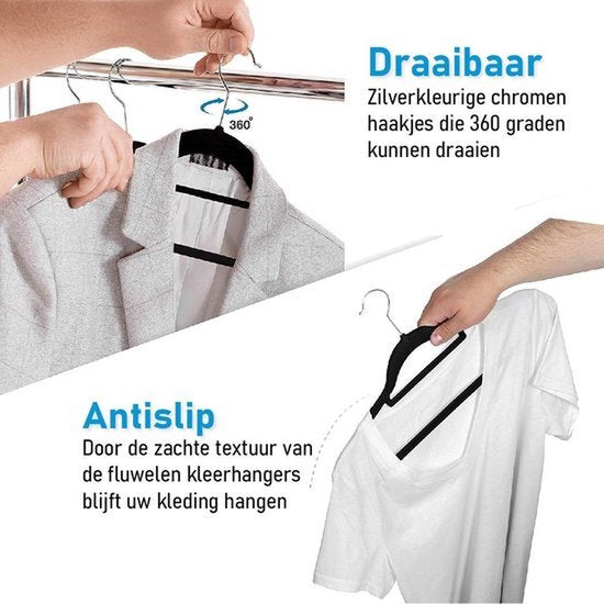 Nancy's Eleganca Kledinghangers - Set van 30 - Kleerhangers - Met Broeklat - Anti-Slip - Kunststof - Zwart
