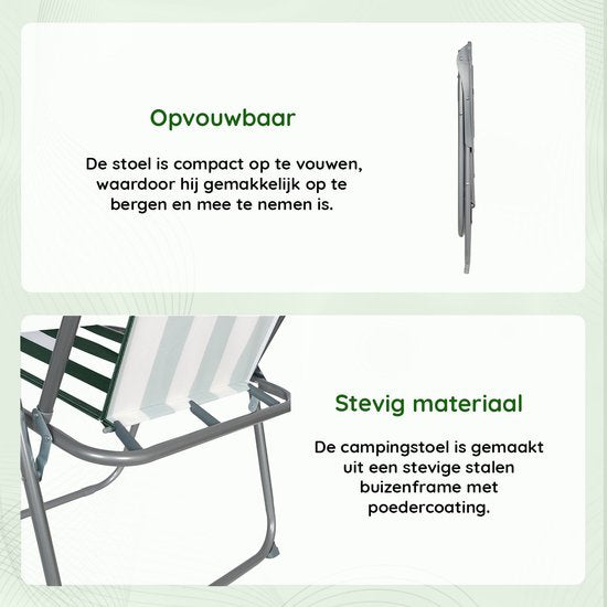 EASTWALL Campingstoel - Opvouwbare Klapstoel - Vouwstoel - Waterafstotende Hoes - Groen / Wit
