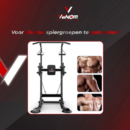 Nancy's Venom Sports Multifunctioneel Trainingsrek - Krachtstation - Power Tower met Pull Up Bar - Fitness Apparaat - In hoogte verstelbaar