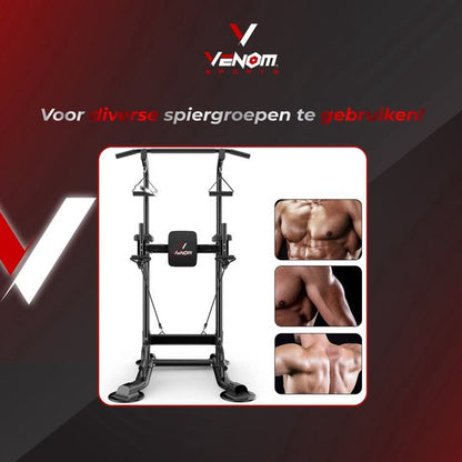 Support d'entraînement multifonctionnel Nancy's VENOM Sports - Station de musculation - Tour de puissance avec barre de traction - Appareil de fitness - Hauteur réglable