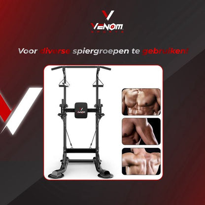 Nancy's Venom Sports Multifunctioneel Trainingsrek - Krachtstation - Power Tower met Pull Up Bar - Fitness Apparaat - In hoogte verstelbaar