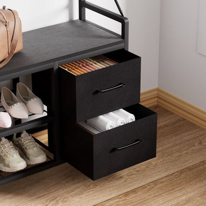 Casamoda Wandgarderobe - Garderoberek - Kapstok met Schoenenrek - Metaal / Hout - Zwart - 80 x 40 x 180 cm