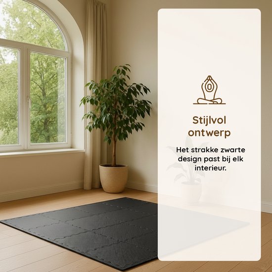 Eleganca Puzzelmat - Fitnessmat - Foam Mat - Rubber Tegels - Fitnesstegels - Fitness Vloermatten - 18 stuks - Zwart