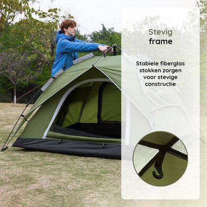 Nancy's Eastwall Kampeertent - Pop-up Campingtent - 4 Persoons Tent - UV-Bescherming - Groen - 230 x 230 x 145 cm