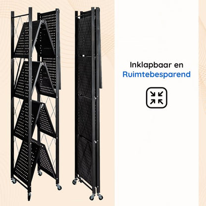 Eleganca Inklapbaar Opbergrek - Opbergkast - Stellingkast - Wandkast - Zwart - Staal - ± 70 x 35 x 160 cm