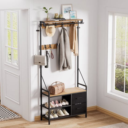 Casamoda Wandgarderobe - Garderoberek - Kapstok met Schoenenrek - Metaal / Hout - Goud Eiken / Zwart - 80 x 40 x 180 cm