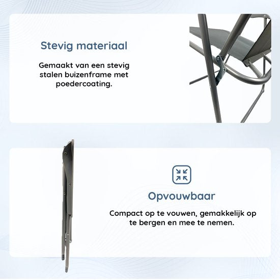 EASTWALL Opvouwbare Kampeerstoel - Campingstoel - Klapstoel - Visstoel - Grijs