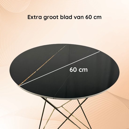 Casamoda Bijzettafel - Salontafel - Gouden Frame - Marmer - Stenen Tafelblad Rond - ± Ø 60 x 60 cm