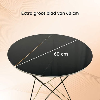 Casamoda Bijzettafel - Salontafel - Gouden Frame - Marmer - Stenen Tafelblad Rond - ± Ø 60 x 60 cm