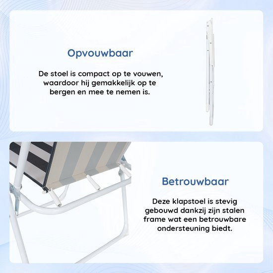Nancy's Bathurst Campingstoel - Vouwstoel - Strandstoel - Opvouwbaar Wit/Blauw